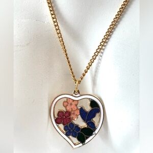 Reanimate by MJ from craft jewelry cloisonné flower heart gold tone necklace